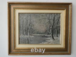 Painting signed J. E. BRUNEL Snowy Landscape oil on wood panel