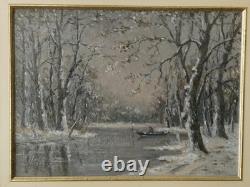 Painting signed J. E. BRUNEL Snowy Landscape oil on wood panel