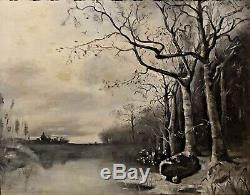 Paintings Old Frame 19th Nineteenth Pley Grisaille Landscape Realism Rare
