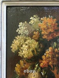 Pair Of Ancient Paintings, Bouquets Of Flowers, Oils On Panels, Early 20th Century