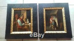Pair Of Old Paintings, Oil On Wood, Flemish School, Painting, Painting
