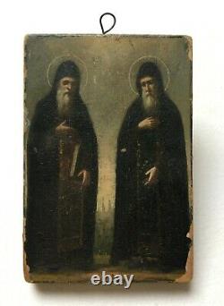 Pair Of Russian Or Greek Miniature Icons Religious Painting, 19th
