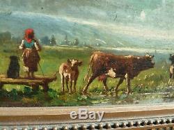 Pair Of Small Ancient Tables-hsp Shepherd Sheep Cows Late 19th