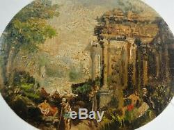 Pair Of Small Signs Painted Oval Italian Miniature Paintings Debut XIX