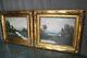 Pair Oil Paintings On Canvas Gilt Wood Frame 19th Landscape River Mountain