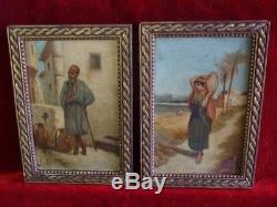 Pair Old Paintings Mr. E Fournal School Orientalist Twentieth Century Panel Oils