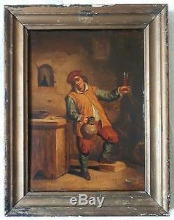 Pair Old Paintings Oil On Wood Flemish School Scenes Of Tavern Eighteenth