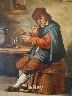 Pair Old Paintings Oil On Wood Flemish School Scenes Of Tavern Eighteenth