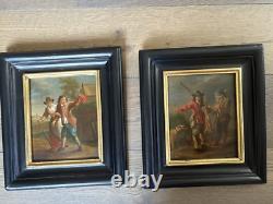 Pair of Antique Paintings The Return from the Hunt 18th Century on Wood Holland