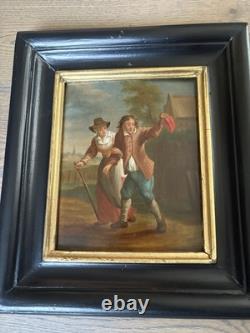 Pair of Antique Paintings The Return from the Hunt 18th Century on Wood Holland