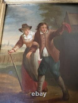 Pair of Antique Paintings The Return from the Hunt 18th Century on Wood Holland