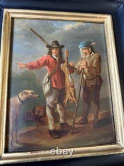 Pair of Antique Paintings The Return from the Hunt 18th Century on Wood Holland
