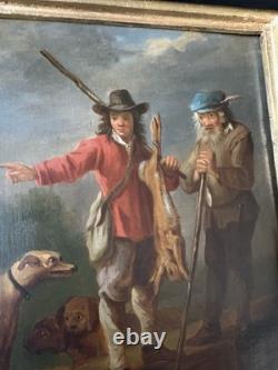 Pair of Antique Paintings The Return from the Hunt 18th Century on Wood Holland