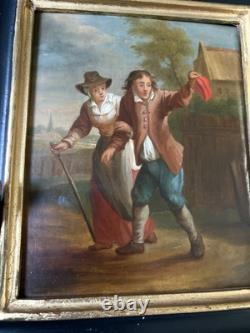 Pair of Antique Paintings The Return from the Hunt 18th Century on Wood Holland