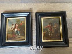Pair of Antique Paintings The Return from the Hunt 18th Century on Wood Holland