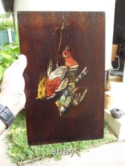 Pair of Oil Paintings on Wood Panel Still Life with Hunting Birds signed Victor Pair of Oil Paintings on Wood Panel Still Life with Hunting Birds signed Victor
