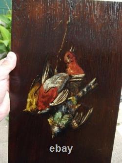 Pair of Oil Paintings on Wood Panel Still Life with Hunting Birds signed Victor