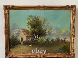 Pair of Oil on Cardboard XIXth Barbizon Signed Cedoni Gilded Wooden Frame