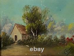 Pair of Oil on Cardboard XIXth Barbizon Signed Cedoni Gilded Wooden Frame