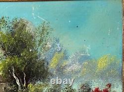 Pair of Oil on Cardboard XIXth Barbizon Signed Cedoni Gilded Wooden Frame