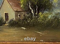 Pair of Oil on Cardboard XIXth Barbizon Signed Cedoni Gilded Wooden Frame