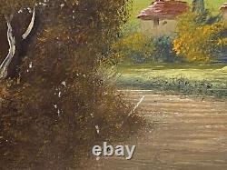 Pair of Oil on Cardboard XIXth Barbizon Signed Cedoni Gilded Wooden Frame