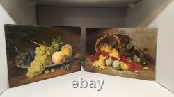 Pair of Paintings XIX Still Lifes Oil on Wood Signed Léon Charles Huber