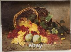 Pair of Paintings XIX Still Lifes Oil on Wood Signed Léon Charles Huber