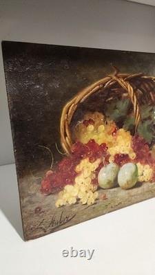 Pair of Paintings XIX Still Lifes Oil on Wood Signed Léon Charles Huber