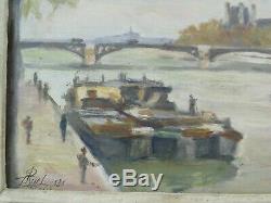 Paris Louvre Seen From The Seine Pont Du Carrousel Oil / P Landscape Table