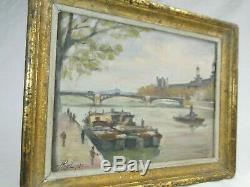 Paris Louvre Seen From The Seine Pont Du Carrousel Oil / P Landscape Table