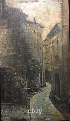 Paris Street Lighting Bourgeois Lantern and Fountain Painting on Wood 19th Century