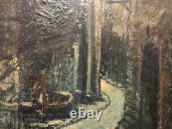 Paris Street Lighting Bourgeois Lantern and Fountain Painting on Wood 19th Century