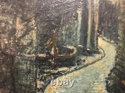 Paris Street Lighting Bourgeois Lantern and Fountain Painting on Wood 19th Century