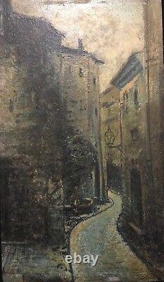 Paris Street Lighting Bourgeois Lantern and Fountain Painting on Wood 19th Century