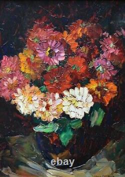 Pastour Louis (1876-1948) Bouquet De Zinnias Fleurs Cannes Provence Bonamici