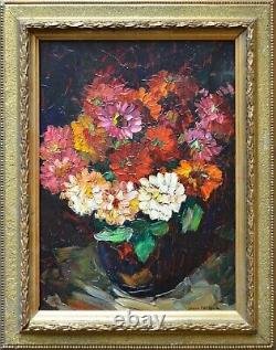 Pastour Louis (1876-1948) Bouquet De Zinnias Fleurs Cannes Provence Bonamici