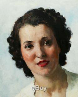 Paul Charavel Oil Painting Portrait Young Woman Brunette Blouse White 40s
