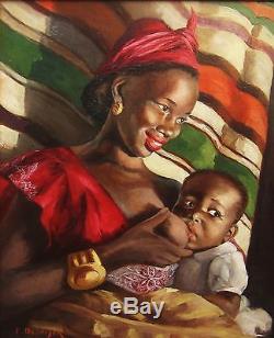Paule Desnoyer Painting Portrait Maternity Woman Black Creole Antilles Painting