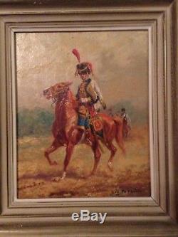 Péchaubès Oil Painting On Wood Panel Soldier I Empire Fighter Militaria