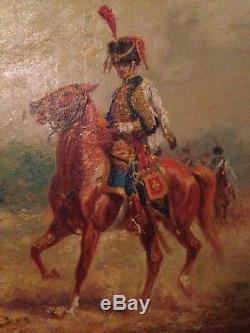 Péchaubès Oil Painting On Wood Panel Soldier I Empire Fighter Militaria