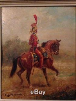 Pechaubes Oil Painting On Wood Panel Soldier I Empire Lancier Militaria