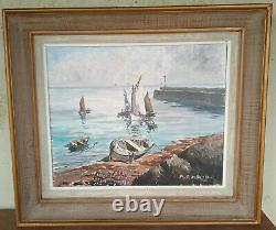 Pierre Cario oil on canvas 46/38 cm boats in the port wooden frame