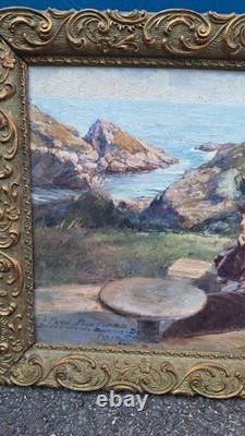 Pierre Louis Frame in Tribute to Sarah Bernhardt Belle Isle in Sea Oil on Wood
