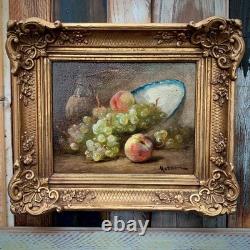 Pierre Morain Still Life with Fruit & Vase Oil on wood, framed 24 × 18.5 cm