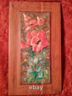 Poppy Flowers Table Years 40 50 Signed Oil On Wooden Panel Beautiful Condition