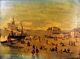 Port With Boats. Painting On Wood. Spain. Nineteenth Century