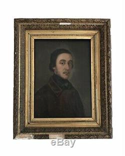 Portrait Bust Dhomme Oil Painting On Wood Wooden Frame Golden Century XIX Éme