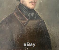 Portrait Bust Dhomme Oil Painting On Wood Wooden Frame Golden Century XIX Éme