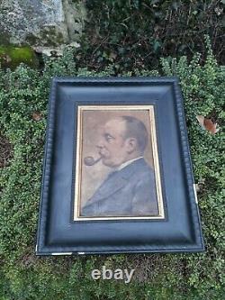 Portrait Man Oil/wood Profile End XIX Debut XX Signature Eugene Chaignet 1860